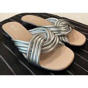 Ecco Womens Alba 25 Slide Shoes Sandals Size 9-9.5 EU 40 Leather NEW Pure Silver